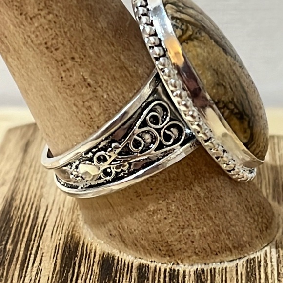 BROWN PICTURE JASPER GEMSTONE RING 925 STERLING SILVER SIZE 10 - Picture 4 of 9